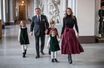 La princesse Madeleine de Suède avec son mari Christopher O’Neill et leurs enfants les princesses Leonore et Adrienne et le prince Nicolas au Palais royal à Stockholm, le 20 décembre 2021