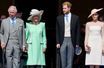 Le prince Charles et son épouse Camilla, le prince Harry et son épouse Meghan, à Buckingham Palace en mai 2018