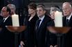 François Hollande, Carla Bruni, Nicolas Sarkozy, Anne-Aymone Giscard d'Estaing et Valéry Giscard d'Estaing aux obsèques de Jacques Chirac, le 30 septembre.