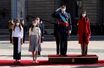 Les princesses Sofia et Leonor, le roi Felipe VI et la reine Letizia d'Espagne à Madrid, le 12 octobre 2020