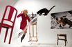 <br />
Amanda Lear prend la place de Salvador Dali pour une  reconstitution de « Dali Atomicus », la célèbre photo du maître prise en 1948 par son ami le photographe Philippe Halsman.