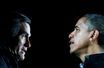 <br />
Mitt Romney face à Barack Obama (Photomontage)