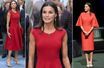 La reine Letizia d'Espagne dans des robes rouges Carolina Herrera à Madrid le 9 mai 2022 et à Barcelone le 6 mai 2022