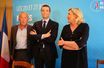 Philippe Ballard, Jordan Bardella, Marine Le Pen - Conférence de presse en soutien à Jordan Bardella tête de liste pour l'élection régionale en île-de-France