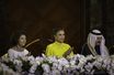 La reine Rania de Jordanie avec la reine Silvia de Suède et le prince Turki bin Talal bin Abdulaziz d'Arabie saoudite à Amman, le 25 octobre 2022
