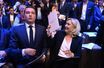 Jordan Bardella, avec Marine Le Pen, au moment de son élection pendant le congrès du RN, à Paris, le 5 novembre.