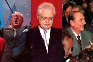 Jean-Marie Le Pen, Lionel Jospin et Jacques Chirac, au soir du 21 avril 2002.