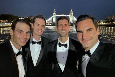 Rafael Nadal, Andy Murray, Novak Djokovic et Roger Federer à Londres le 22 septembre 2022.