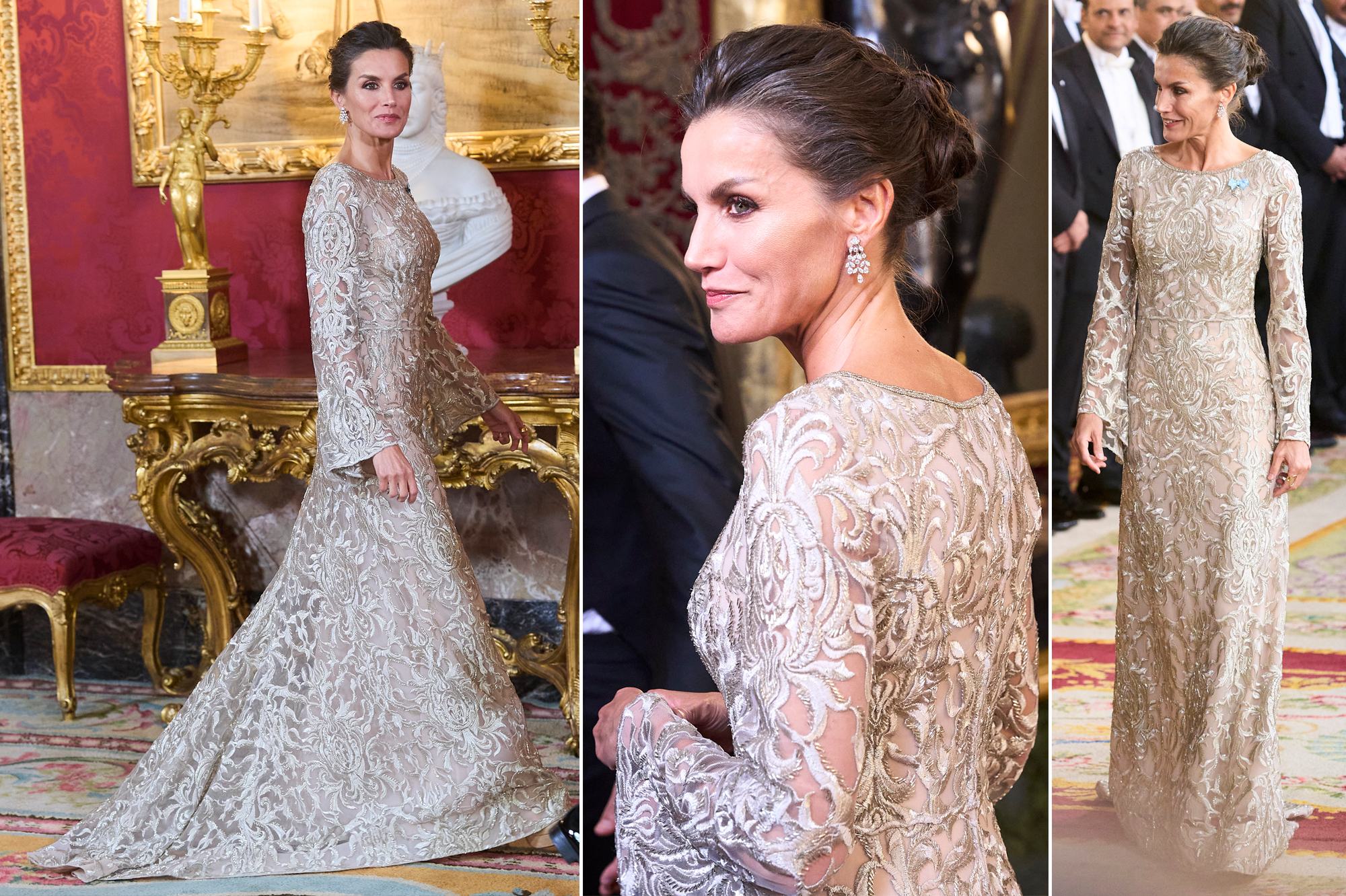 La reine Letizia d&#039;Espagne, sublime pour le dîner d’Etat en l’honneur de l’émir du Qatar et sa première épouse